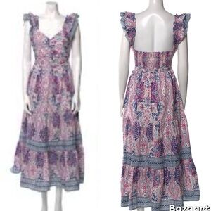 Caroline Constas Tiered Smocked Back Maxi Dress in Diamond Floral Print XS